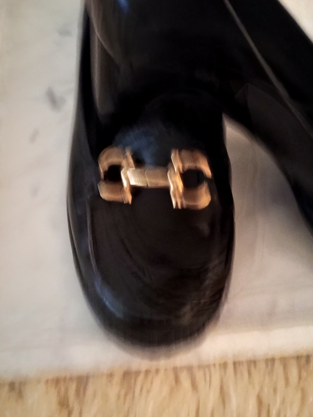 Salvatore Ferragamo Black Leather Loafers with Gold Hardware 9.5 - Picture 2 of 6